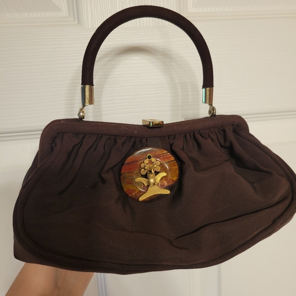 Vintage Fabric Handbag ~ CB Made in USA ~ Satin Lining ~ Attached Coin Purse - Picture 11 of 16